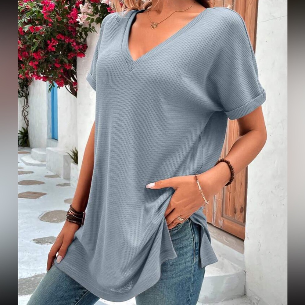 Cozy  V neck Dolman Sleeve Loose Fit Top - Picture 4 of 7
